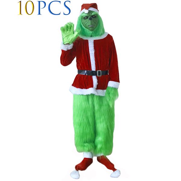 

рождественские grinch santa costume deluxe с маской шапочкой для взрослых, хэллоуин xmas смешные косплейные реквизиты