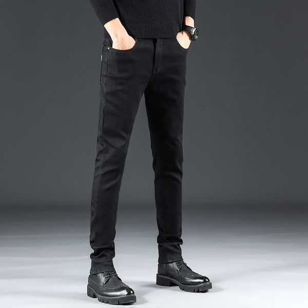 

men's jeans 2021 velvet slim slimming casual high quality, Blue