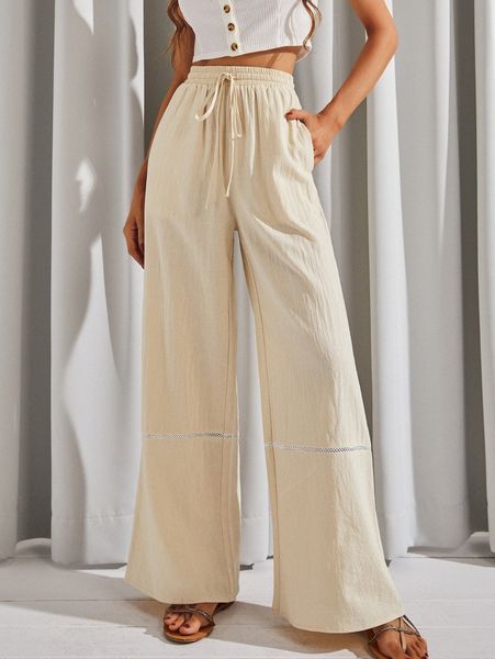 

luukse drawstring waist wide leg pants u2sw#, Black;white