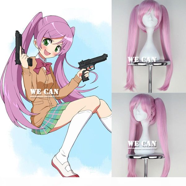 

gt;&gt;&gt;girl's long pink anime cosplay wig + ponytail, Black;brown