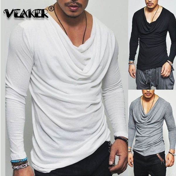 

plus size t shirt men spring long sleeve deep v neck tshirt heap collar solid cotton fashion male irregularity gym kg-401, White;black