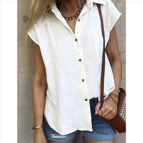 

womens blouses solid botton cotton short sleeve ladies white office shirts plus size fashion blusas mujer shirts 2021