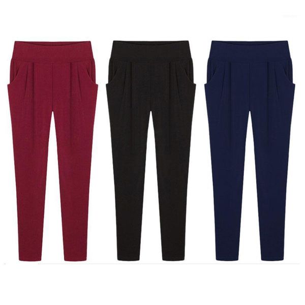 

2020 spring european style plus size xl- 6xl casual women harem loose stretch anklet length pants slack elegant ladies trousers1, Black;white