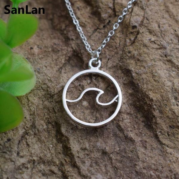 

pendant necklaces sanlan summer fashion wave necklace nautical jewelry gift for women travel love christmas, Silver