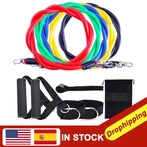 

resistance bands 11pc set expander yoga exercise fitness rubber tubes band stretch training home gyms workout at