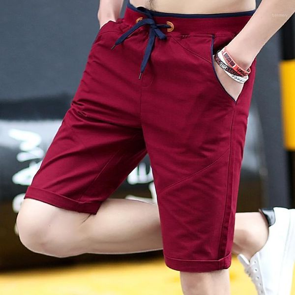 

summer men solid color cotton large size casual shorts men shorts loose fashion beach knee length asian size m-5xl1, White;black