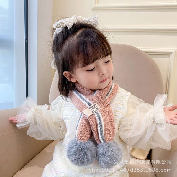 

knitted winter and korean color matching wool ball children's scarf neck cover, Red;brown
