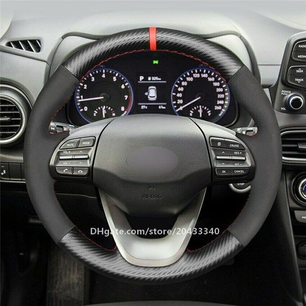 

black matte pu carbon fiber suede steering wheel covers for hyundai kona 2017