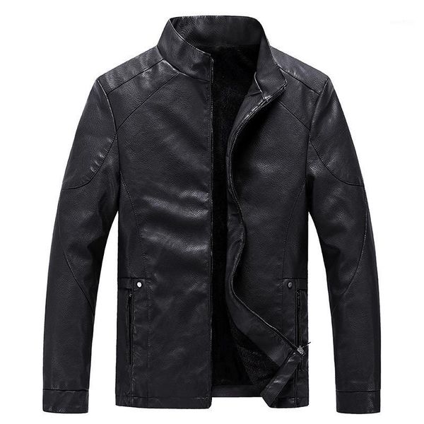 

2020 autumn new stand collar leather jacket men biker1, Black