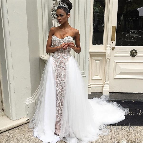 

vintage champagne and ivory long lace wedding dresses with detachable train overskirts retro sweetheart garden country bridal gowns 2021 new, White