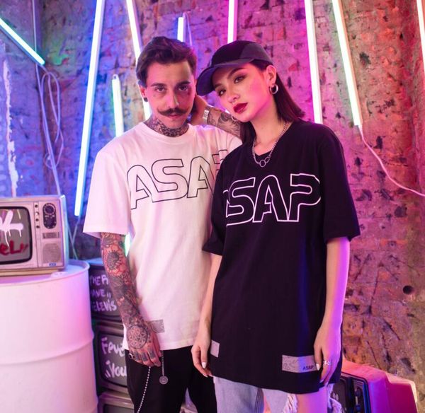 

hip hop t-shirt asap streetwear crew neck couples summer tee men women valentine's day gift clothes, White;black