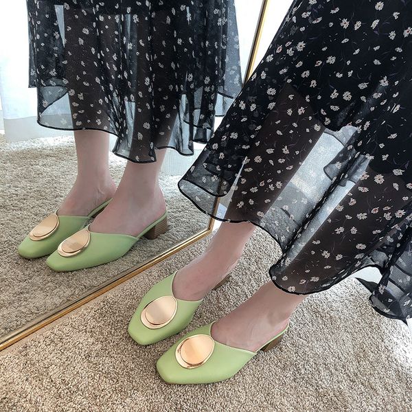 

elegant mules women summer slippers low heel ladies office pumps slip-on metal decoration women casual shoes, Black