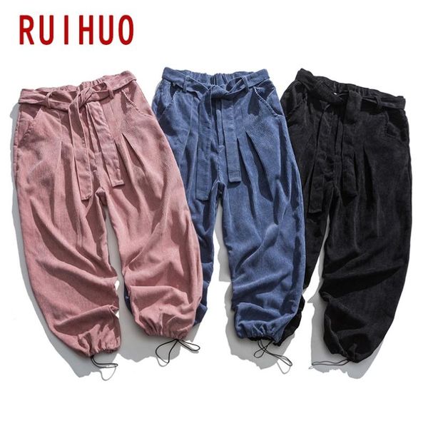 

ruihuo твердые мужские вельветовые брюки hip hop шаровары мужчин одежда мужская брюки jogger harajuku sweatpants 2020 новый m-5xl, Black