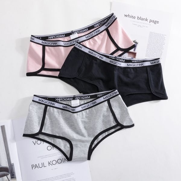 

original letter belt pure cotton fabric breathable sports wind contrast color stitching girl's underwear women's briefs, Black;pink