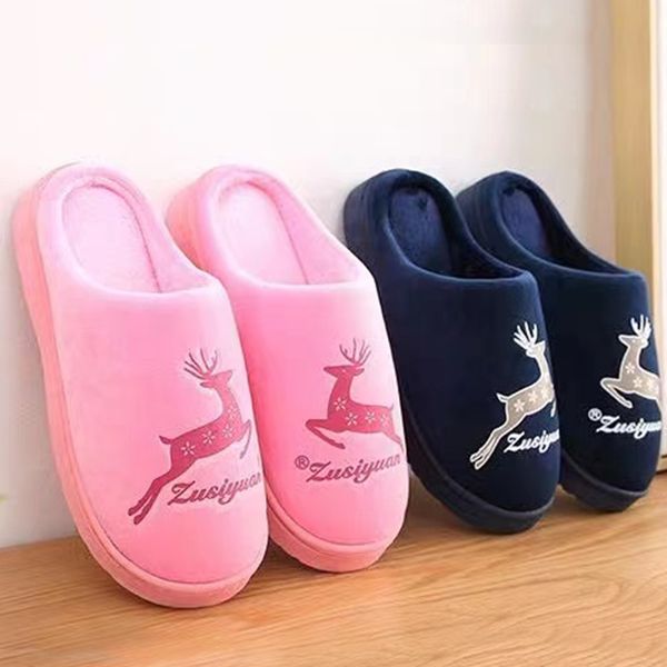

women winter home slippers cartoon deer shoes non-slip soft winter warm house slippers indoor bedroom lovers couples, Black
