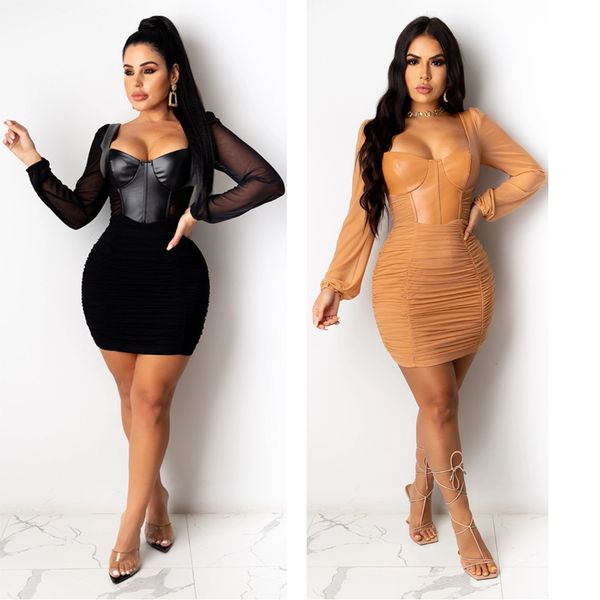 

gauze patchwork womens designer dresses summer scoop neck solid color women dress casual slim sell clothing, Black;gray