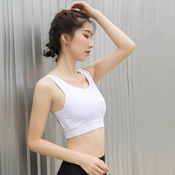 

new hollow back quick drying cushion fitness bra crop women's solid vest nylon yoga exercise bra sports outerwear fitness top