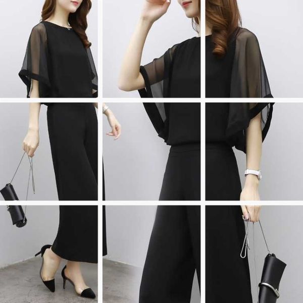 

2019 spring and summer new korean style women's clothing fashion temperament socialite two-piece suit pants wide pantswide leg pantstop, Gray
