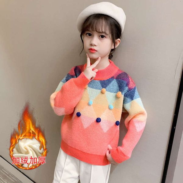 

autumn girls' t-shirt pullover and children's winter zhongda tongchao sweater korean version ball thickening very foreign sle, Blue