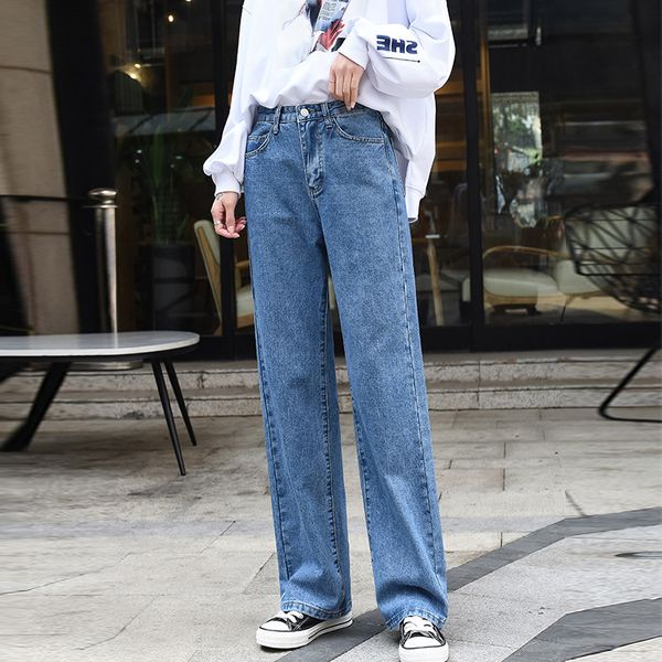 

2021 new vintage women's jeans spring autumn casual denim wide leg pants full length oversize high waist jean y7y8, Blue