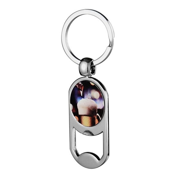 DIY Bottle abridor de garrafa sublimação em branco Chaves de chaves térmicas Oval Redonda de chaveiro redonda quadro de fotos Tecking Silver Plated Key Ring para Homem Jóias Publicidade Presente