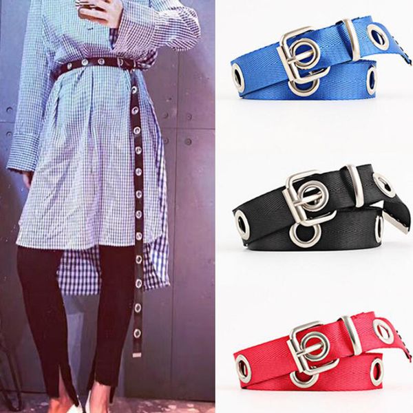 

women belts casual female waist canvas belts with silver pin buckle waistband students long personality metal ring wild belt, Black;brown