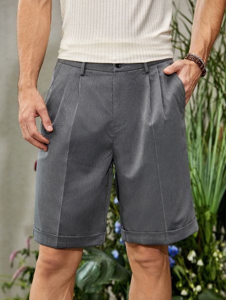 

men plicated detail roll hem bermuda shorts n6px#, Black
