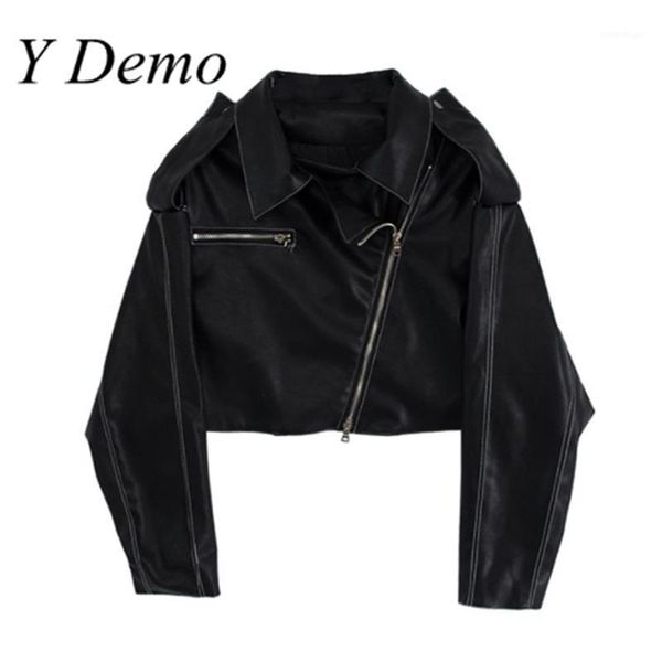 

y demo pu leather jacket for women fashion long sleeve clothing student loose short coat1, Black;brown