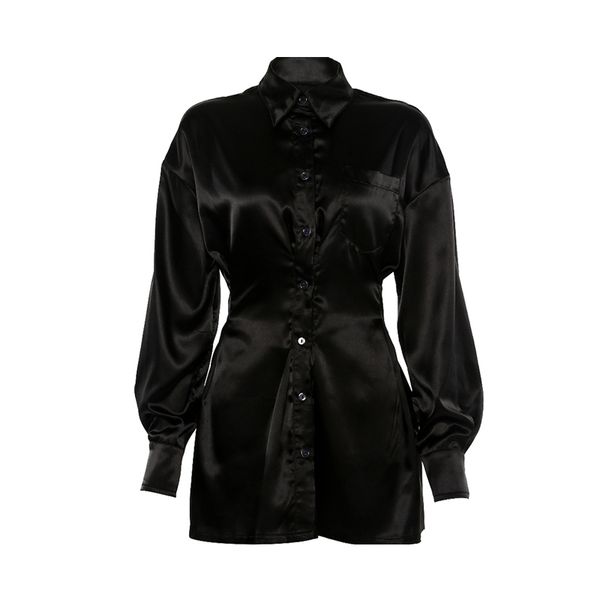 

2021 new fashion black satin gather waist shirt from women and high-street complete long shirts ikzj, White