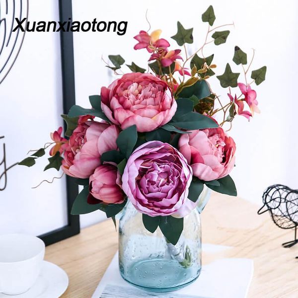 

decorative flowers & wreaths 11 head peony artificial bouquet fall wedding centerpieces decoration fake flower home living room decor