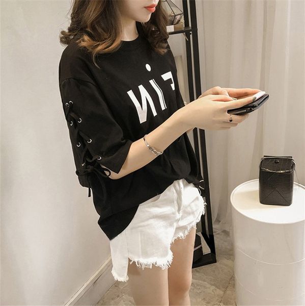 

new korean summer 2021 girl looses bandage upper half sleeve short female t-shirt 200kg fat mm maxf, White