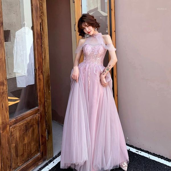 

perspective halter evening dress exquisite bling beads prom gown elegant a-line mesh qipao formal party gown vestido1, Red