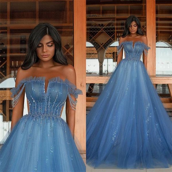 

sparkly a-line evening dresses off-shoulder sequins beading prom dresses ruffle tulle bling sweep train formal party gown, Black;red