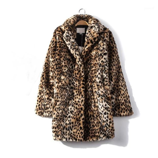 

autumn winter fur coat street lapel long sleeve leopard coats women's thick mid-length faux fur jacket sheepskin furry jacket1, Black
