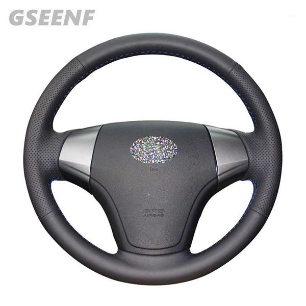 

car steering wheel covers black genuine leather hand-stitched steering wheel cover for elantra 2008-20101