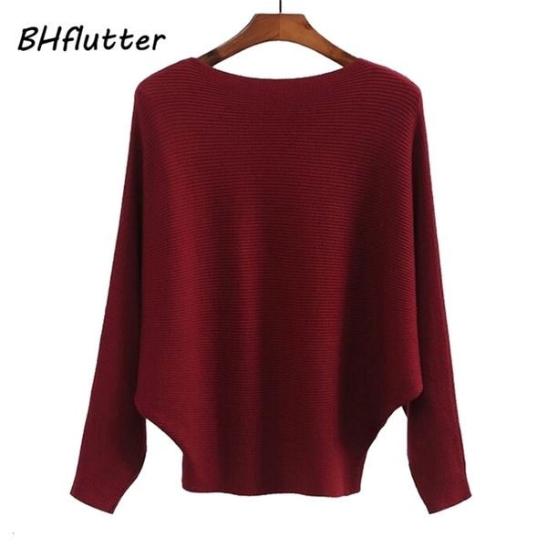 

bhflutter winter batwing sweaters pullovers women fashion casual cashmere sweater coat female knit jumpers pull femme 201221, White;black