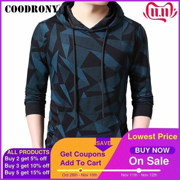

coodrony brand mens hoodies streetwear fashion pattern pullover hoodie men autumn winter casual hooded sweatshirt men 94008 201103, Black