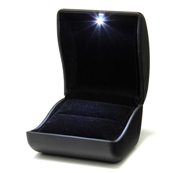 

jewel ring box jewelry gift wedding engagement black with led light, Pink;blue