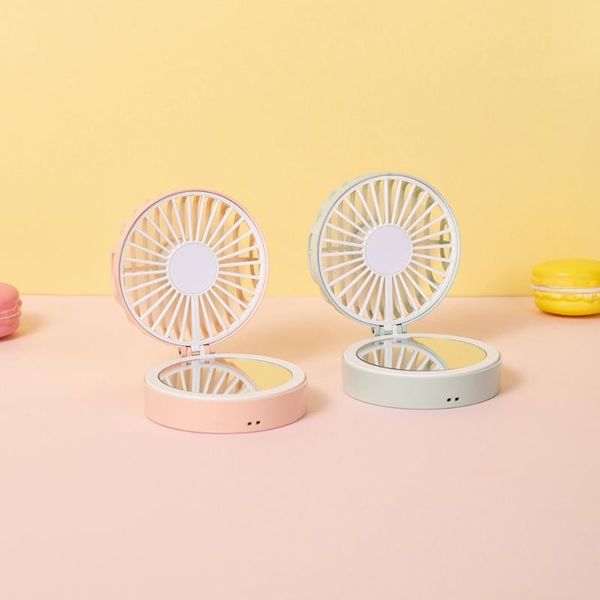 

electric fans creative makeup mirror small fan slim mini portable hanging neck folding touch switch