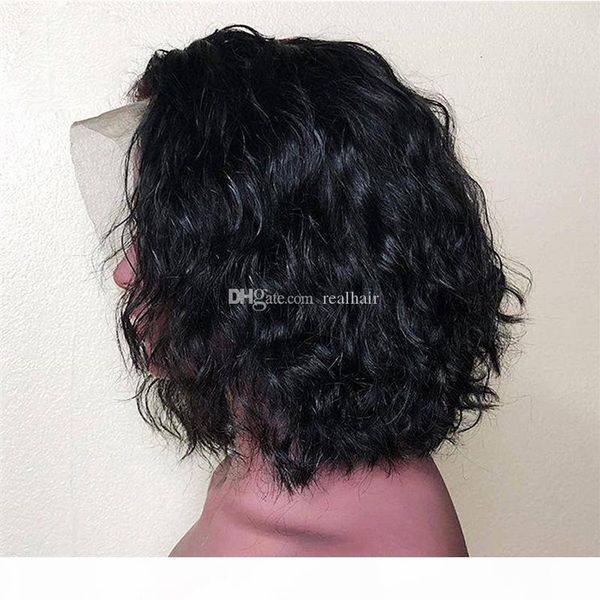 

9a pre plucked lace front human hair wigs with baby hair water wave brazilian virgin short bob full lace wigs for black women, Black;brown