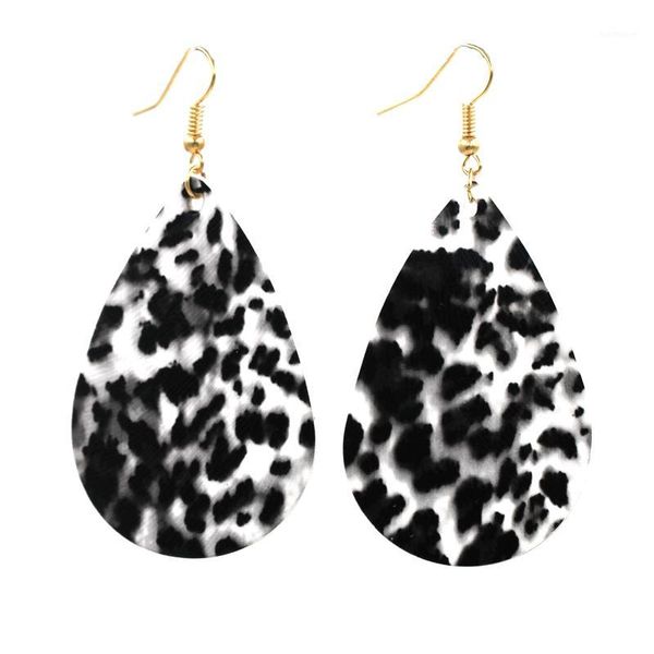 

2020 selling big water drop leopard print double side snake skin print dangle earrings super light pu leather drop earrings1, Silver