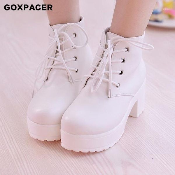 

boots goxpacer 2021 women's thick-bottomed muffin with cross straps, high-heeled boots, punk thick heels1, Black