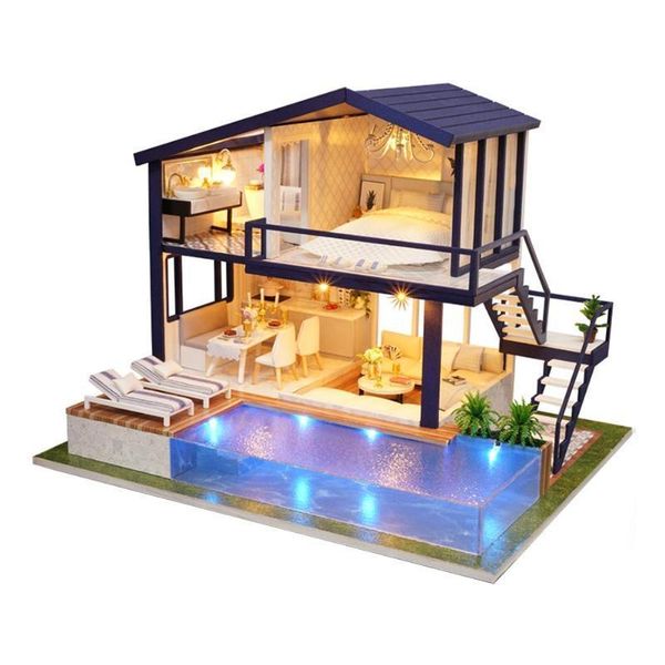 

diy 3d wooden dollhouse mini house furniture apartment doll penthouse furniture swimming pool girl kids gift educational toys y200704