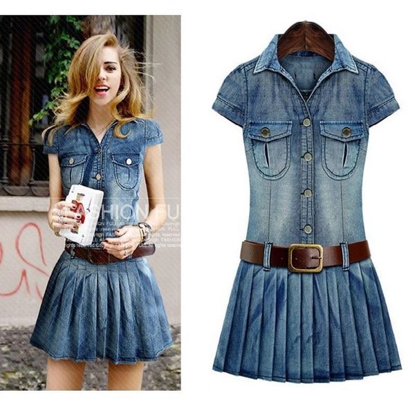 

new cowboy dresses plus size 5xl women turn-down collar casual solid belt slim jeans dress for females larger denim one-piece, Black;gray