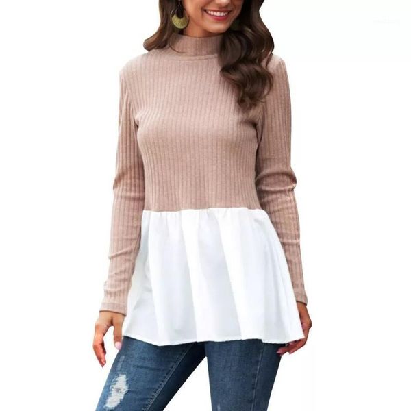 

autumn knitted sweater sweet women turtlenenk long sleeve ruffle hem patchwork casual slim 2020 female pullover1, White;black