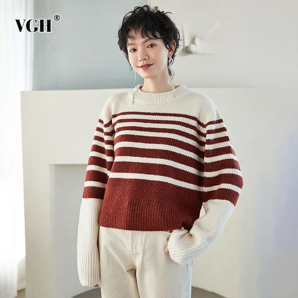 

women's sweaters vgh hit collar striped womens sweater o neck long sleeve casual knitting pullovers female fashion clothing 2021 autumn, White;black