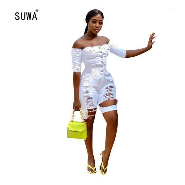 

summer women playsuits jumpsuits slash neck denim street rompers night club party bandage one piece outfits1, Black;white