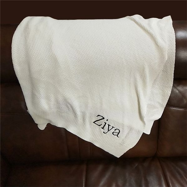 

name personalised baby blanket newborn swaddle wrap blanket cotton crochet toddler infant baby bedding crib bed stroller blanket lj201208
