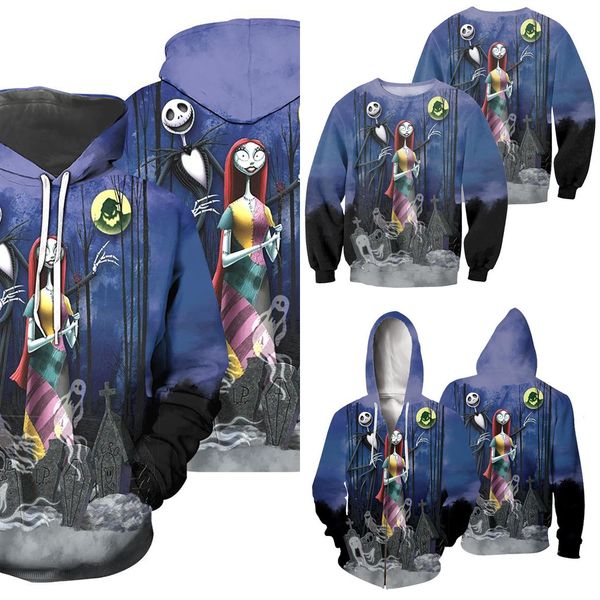 

plstar космос 2019 хэллоуин мода 3d мужчины толстовки jack скеллингтона печать hoodie / zip hoodie unisex streetwear w55648, Black