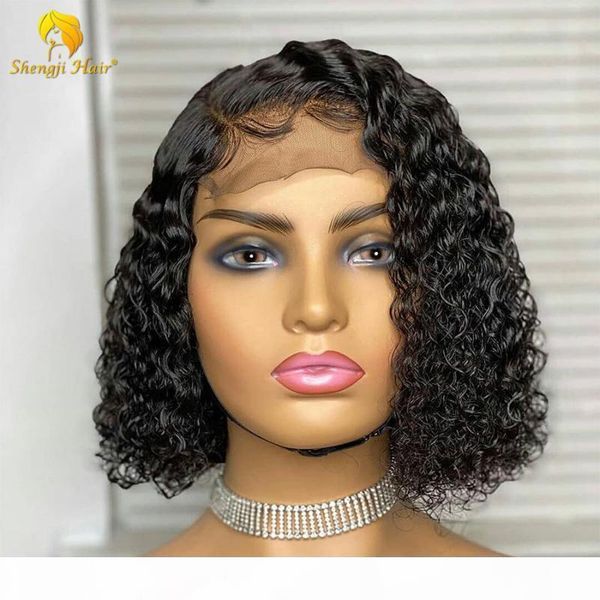 

lace front human hair wigs curly lace front wig 13x6 brazilian fake scalp wig pre plucked with baby hair remyhair shengjihair, Black;brown